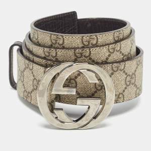 Gucci Beige/Brown GG Supreme Canvas Interlocking G Buckle Belt 100CM