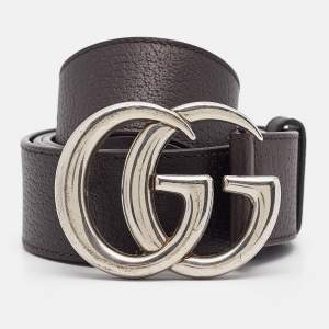 Pre Owned Gucci Brown Leather Double G Buckle Belt 100 CM
