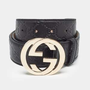 Gucci Black Guccissima Leather Interlocking G Buckle Belt 95 CM