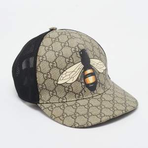 Gucci Beige Bee Print GG Supreme Canvas Baseball Hat L