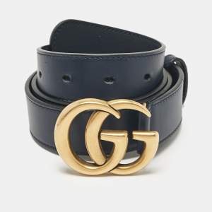 Gucci Navy Blue Leather GG Marmont Slim Belt 85 CM