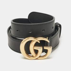 Gucci Black Leather GG Marmont Buckle Belt 90CM