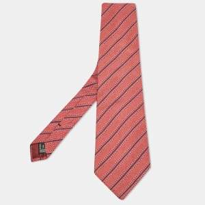 Gucci Pink Textured Diagonal Stripe Silk Traditional Tie