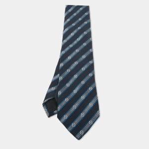 Gucci Navy Blue Striped Silk Blend Tie