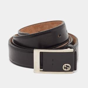 Gucci Black Leather Square Buckle Belt 100 CM