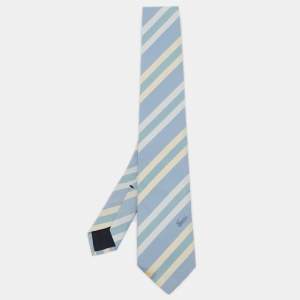 Gucci Blue Diagonal Striped Silk Slim Tie