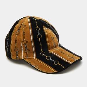 Gucci Black/Brown Chenille Print Velvet Baseball Hat XL