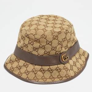 Gucci Brown GG Canvas and Leather Trim Bucket Hat M
