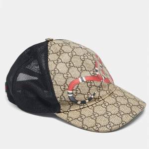 Gucci Beige Kingsnake Print Caoted Canvas and Mesh Baseball Cap 