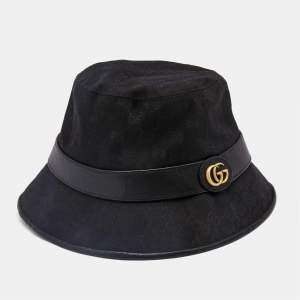 Gucci Black Logo Canvas & Leather Detail Bucket Hat L (59 cm)