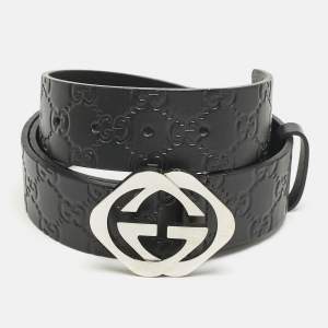 Gucci Black Guccissima Leather Square G Buckle Belt 110 CM