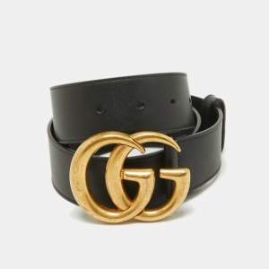 Gucci Black Leather GG Marmont Buckle Belt 75CM