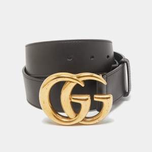 Gucci Dark Brown Leather GG Marmont Buckle Belt 80CM