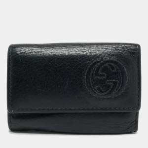 Gucci Black Leather Interlocking G Key Holder
