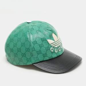 Gucci X Adidas Green GG Supreme Coated Canvas Baseball Cap L