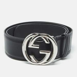 Gucci Black Leather Interlocking G Buckle Belt 90 CM