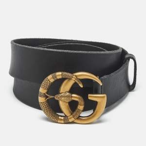 Gucci Black Leather Snake Double G Buckle Belt 100 CM