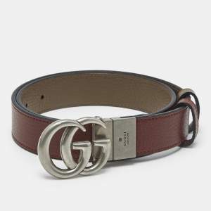 Gucci Burgundy/Brown Leather GG Marmont Reversible Belt 75 CM