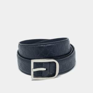 مملوكة مسبقًا Gucci Navy Blue Microguccissima Leather Buckle Belt 85 CM