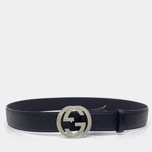 Pre Owned Gucci  Simaline Black Leather Belt