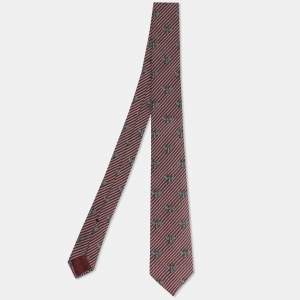 مملوكة مسبقًا Gucci Red Stripe Bee Motif Silk and Cotton Tie