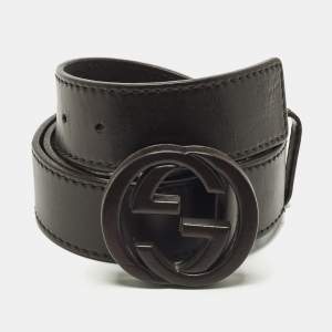 Pre Owned Gucci Interlocking G 85CM Belt Dark Brown Leather
