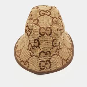 Pre Owned Gucci Brown/Beige GG Canvas Bucket Hat M/57 