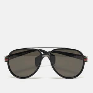 Pre Owned Gucci Black GG0447S Web Aviator Sunglasses