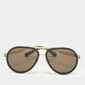 مملوكة مسبقًا Gucci Black/Gold Tone GG0982S Framed Aviator Sunglasses