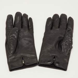 Pre Owned Gucci Black Guccissima Leather Gloves S