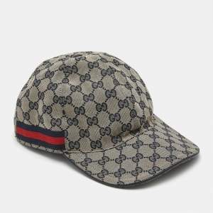 Pre Owned Gucci Beige/Blue GG Canvas Baseball Cap M