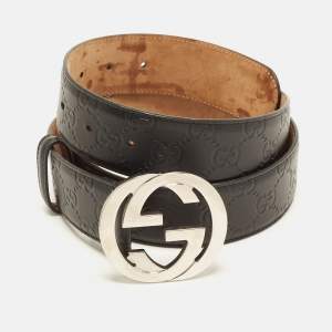 Pre Owned Gucci Interlocking G 100CM Belt Black Guccissima Leather