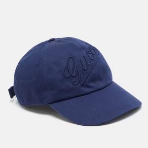 Pre Owned Gucci Navy Blue Logo Embroidered Gabardine Baseball Cap S