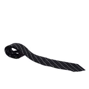 Gucci Black Diagonal Striped Monogram Jacquard Silk Tie