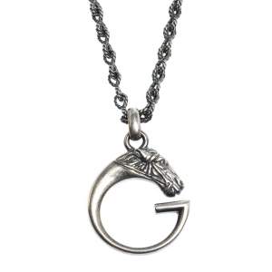 Gucci G Horse Head Motif Silver Pendant Necklace