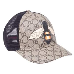 Pre Owned Gucci Ebony Bee Print GG Supreme Baseball Cap M