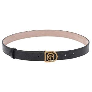 Pre Owned Gucci Black Leather GG Marmont Slim Buckle Belt 80CM