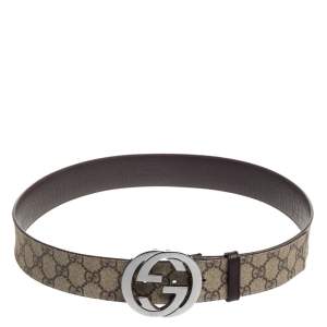 Pre Owned Gucci Beige GG Supreme Canvas Interlocking G Buckle Belt 90CM