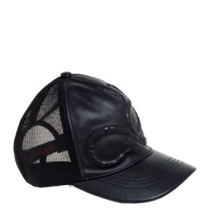 Pre Owned Gucci Black Snake Embossed Leather Baseball Cap L