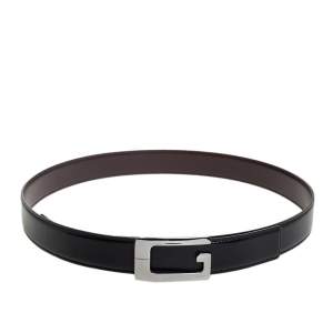 Gucci Black/Brown Glossy Leather G Buckle Reversible Belt 95CM