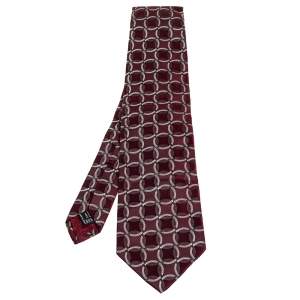 Gucci Burgundy Circle Patterned Jacquard Silk Tie