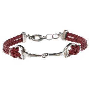 Gucci Red Braided Leather Horsebit Bracelet 17