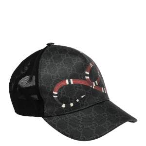 قبعة بيسبول غوتشي جلد GG سوبريم بطبعة ملك الثعبان أسود (58)