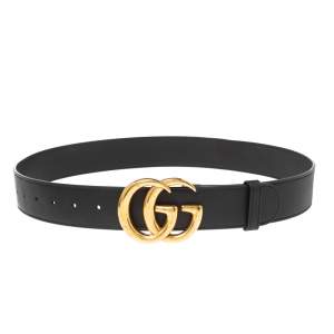 مملوكة مسبقًا Gucci Black Leather GG Marmont Buckle Belt 90CM
