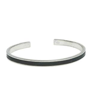 Gucci Silver Black Leather Inlay Cuff Bracelet