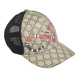 Pre Owned Gucci Beige Kingsnake Print Canvas GG Supreme Baseball Cap L