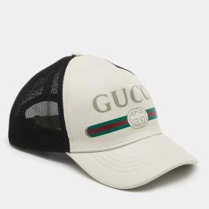 Pre Owned Gucci Off White Logo Printed Leather Baseball Cap