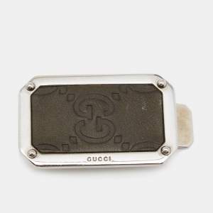 Pre Owned Gucci GG Monogram Leather Silver Tone Money Clip