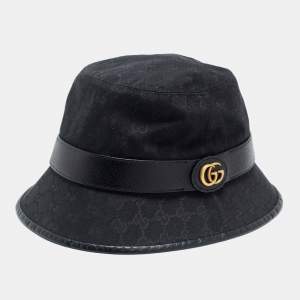 Pre Owned Gucci Black GG Supreme Jacquard Bucket Hat 