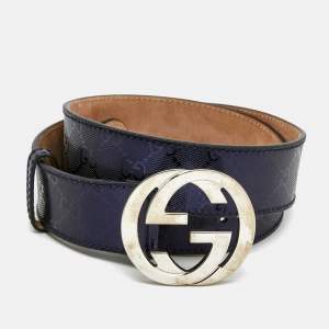 Gucci Dark Blue GG Imprime Coated Canvas Interlocking G Belt Size 90CM